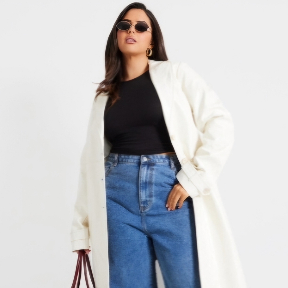 Chic Cream faux leather Maxi Coat